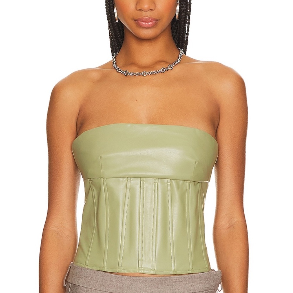 Superdown Green Strapless Bustier Crop Top